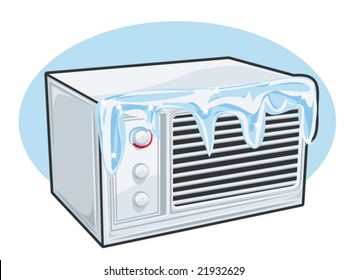 a vector illustration of a window air conditioner with ice on it.... ice can easily be removed..