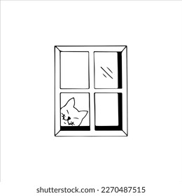 vector illustration of a window with a cat