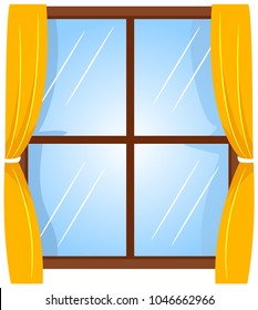 Vector Illustration of Window with Curtain