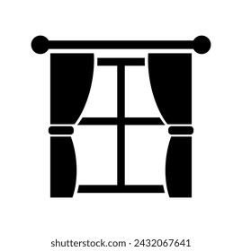 Ilustración vectorial de ventana y cortinas icono sobre fondo blanco.