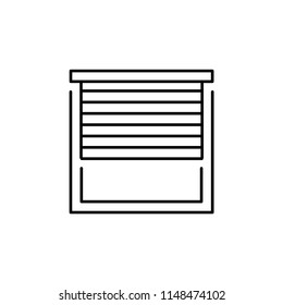 Vector Illustration Of Window Horizontal Blind. Line Icon Of Sun Protection Shade. Room Darkening & Light Blocking  Jalousie. Isolated Object On White Background. 