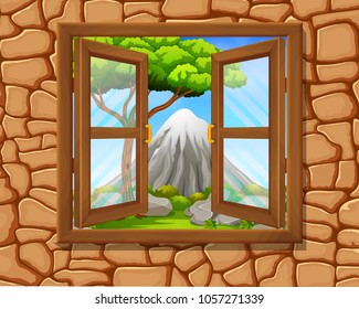 vector illustration of window to nature scene