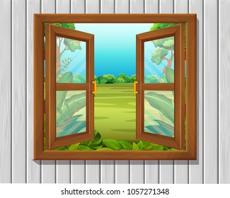 vector illustration of window to nature scene