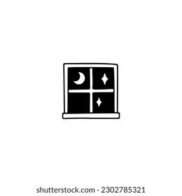 ilustración vectorial de ventana con vista nocturna