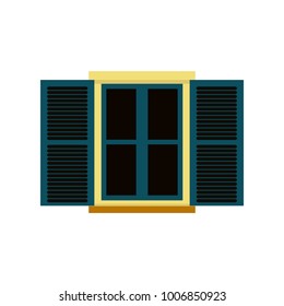 Vector illustration of window with shutters.