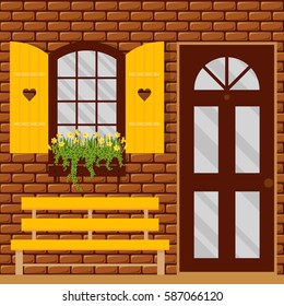 Vector illustration with window and shutters in flat style.