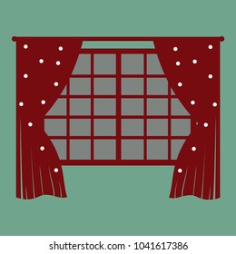 Vector illustration window treatments red curtains for house or home interior.