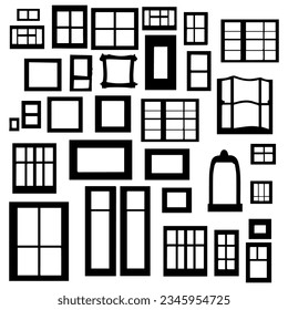Vector illustration. Windows silhouette. Set of window frames.
