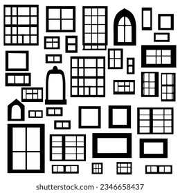 Vector illustration. Windows silhouette. Set of window frames.