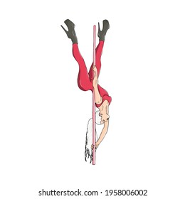 Vector Illustration of a windy girl on a pole. Dancing on a pole. stripper girl, pole-dance. For printing packaging, cards, designers, clothing, clubs, studio poledance