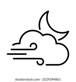 Vector illustration of a windy night with a cloud, representing specific weather conditions.