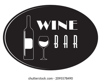 Vector illustration. Wine bar label. Background for wine bar list. Wine icon. Glass of wine in black and white style