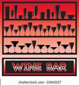 Ilustración vectorial de un afiche de una vinoteca con siluetas de vidrio