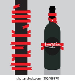 Vector illustration wine bottle with blank label and ribbon