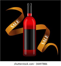 vector illustration wine bottle with blank label and ribbon