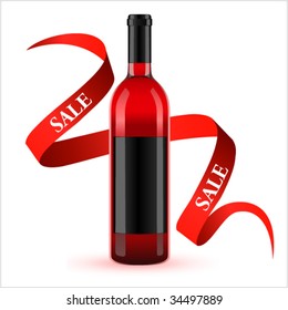 vector illustration wine bottle with blank label and ribbon