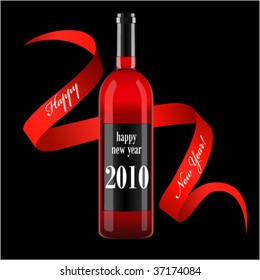vector illustration wine bottle with blank label and ribbon