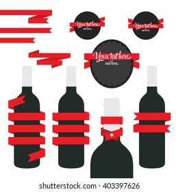 Vector illustration wine bottle with blank label and ribbon  for new design