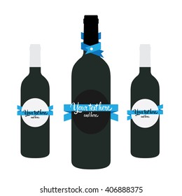Vector illustration wine bottle with blank label and ribbon  for new design