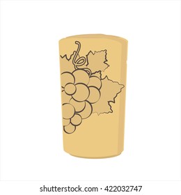 Vector illustration wine bottle cork with grape silhouette. Brown wine cork icon