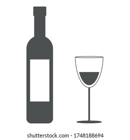 Vector illustration. Wine bottle with a glass.
