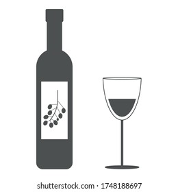 Ilustración vectorial. Botella de vino con un vaso.