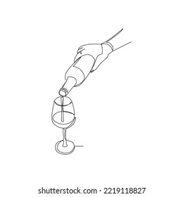 Vector illustration of wine bottle and glass drawn in line art style