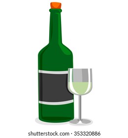 Vector Illustration of Wine Bottle and wine glass