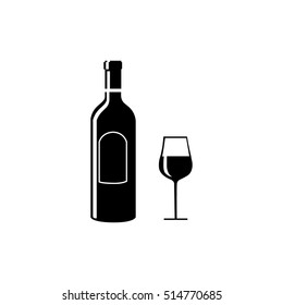 A vector illustration of a wine bottle and glass