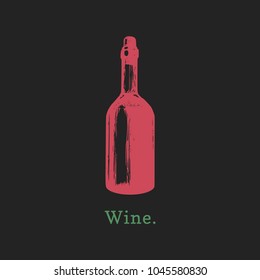 Vector illustration of wine bottle. Hand drawn sketch of alcoholic beverage for cafe, bar label, restaurant menu.