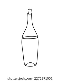 Vector illustration of wine bottle isolated on white background. Icon, emblem, simple sketch for café, bar or restaurant menu design. Wine tasting, wine card