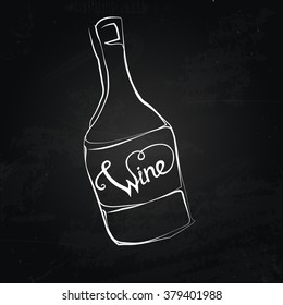 Vector illustration of wine bottle on chalkboard background with lettering