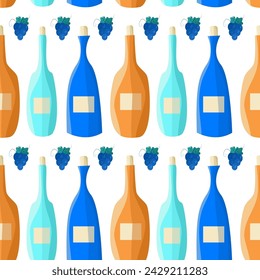 vector illustration of wine bottle pattern, grapes.