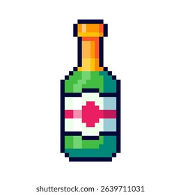 Vector Illustration of wine bottle with Pixel Art Design, perfect for game assets themed designs