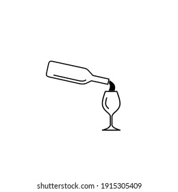 Ilustración vectorial de la botella de vino que se vierte en el vidrio