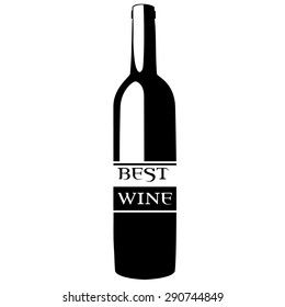 Vector illustration of wine bottle with text best wine. Wine label. Wine label design best for winemakers. Black silhouette of wine bottle