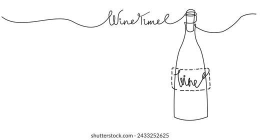 Vector illustration of wine bottles isolated on white background in one line art style