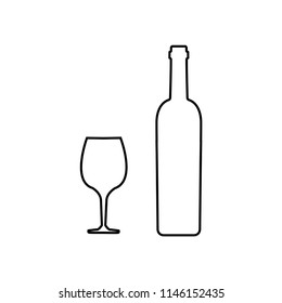 Vector illustration of wine Cheese and Grapes Black Contour on White Background