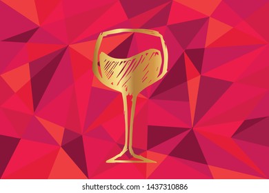 Vector Illustration of Wine Drinks Icon with Red Polygon and Geometric. Graphic Design for Template, Layout, Background, Poster and More.