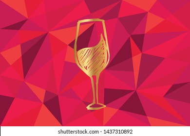 Vector Illustration of Wine Drinks Icon with Red Polygon and Geometric. Graphic Design for Template, Layout, Background, Poster and More.