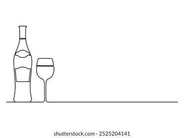 Vector illustration of wine glass and bottle continuous one line drawing 