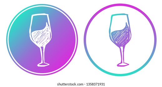 Vector Illustration of Wine Glass Drink with Gradient Circle Blue and Violet. Logo, Sticker and Icon for Graphic Design.