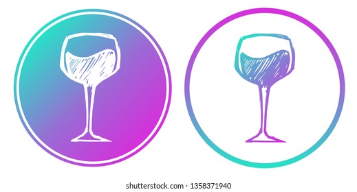 Vector Illustration of Wine Glass Drink with Gradient Circle Blue and Violet. Logo, Sticker and Icon for Graphic Design.