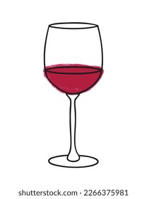 Vector illustration of wine glass isolated on white background. Icon, emblem, simple sketch for café, bar or restaurant menu design. Wine tasting, wine card