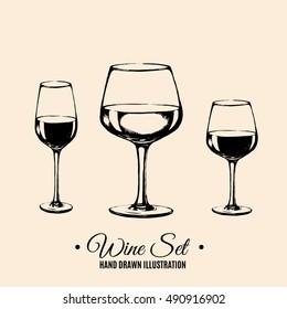 Vector illustration of wine glass made in hand drawn vector style isolated. Template for business card banner and poster