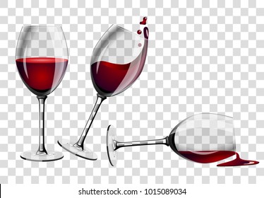 Vector illustration, wine glass on transparent background, wine splash. EPS 10