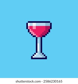 Vector Illustration of Wine Glass with Pixel Art Design, perfect for game assets themed designs