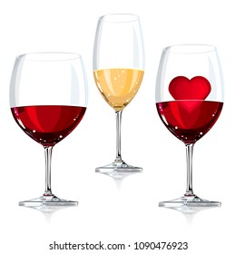 Vector illustration wine glass, with red and white wine
