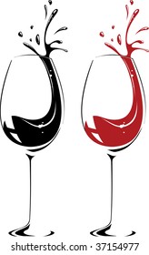 Vector  illustration of wine glass. Red, black and white.