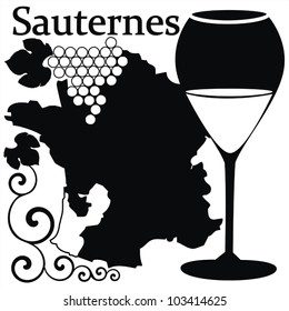 Vector illustration with wine glass for white French wine - Sauternes